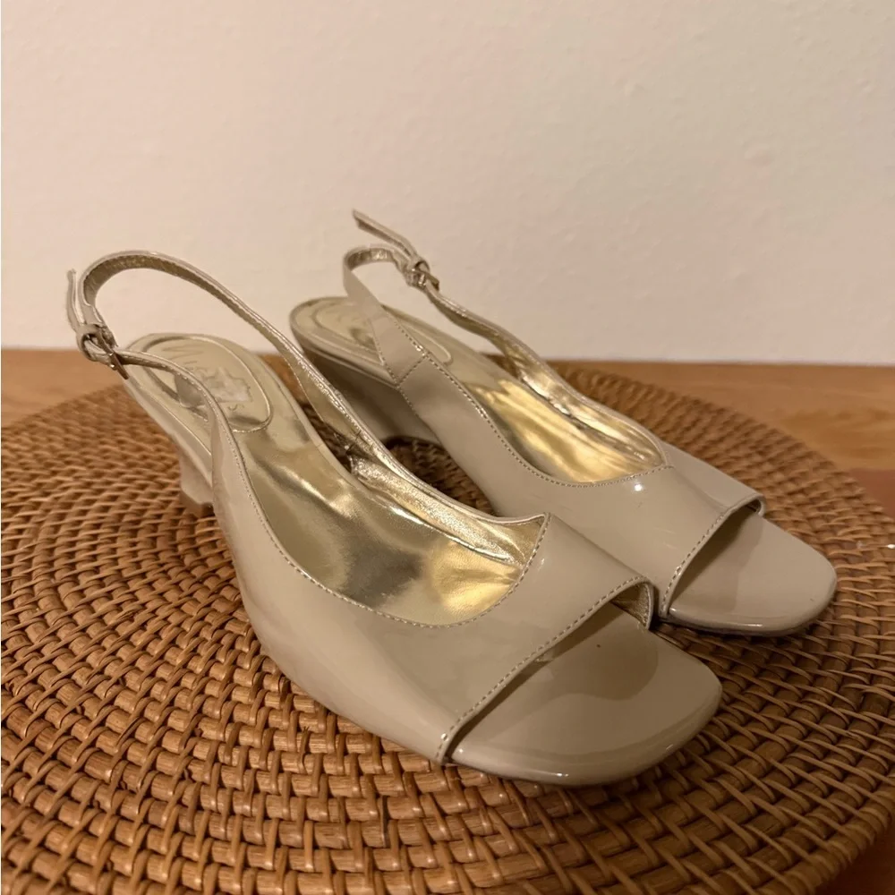 Nickels Taupe Slingback Peep-Toe‎ Heels